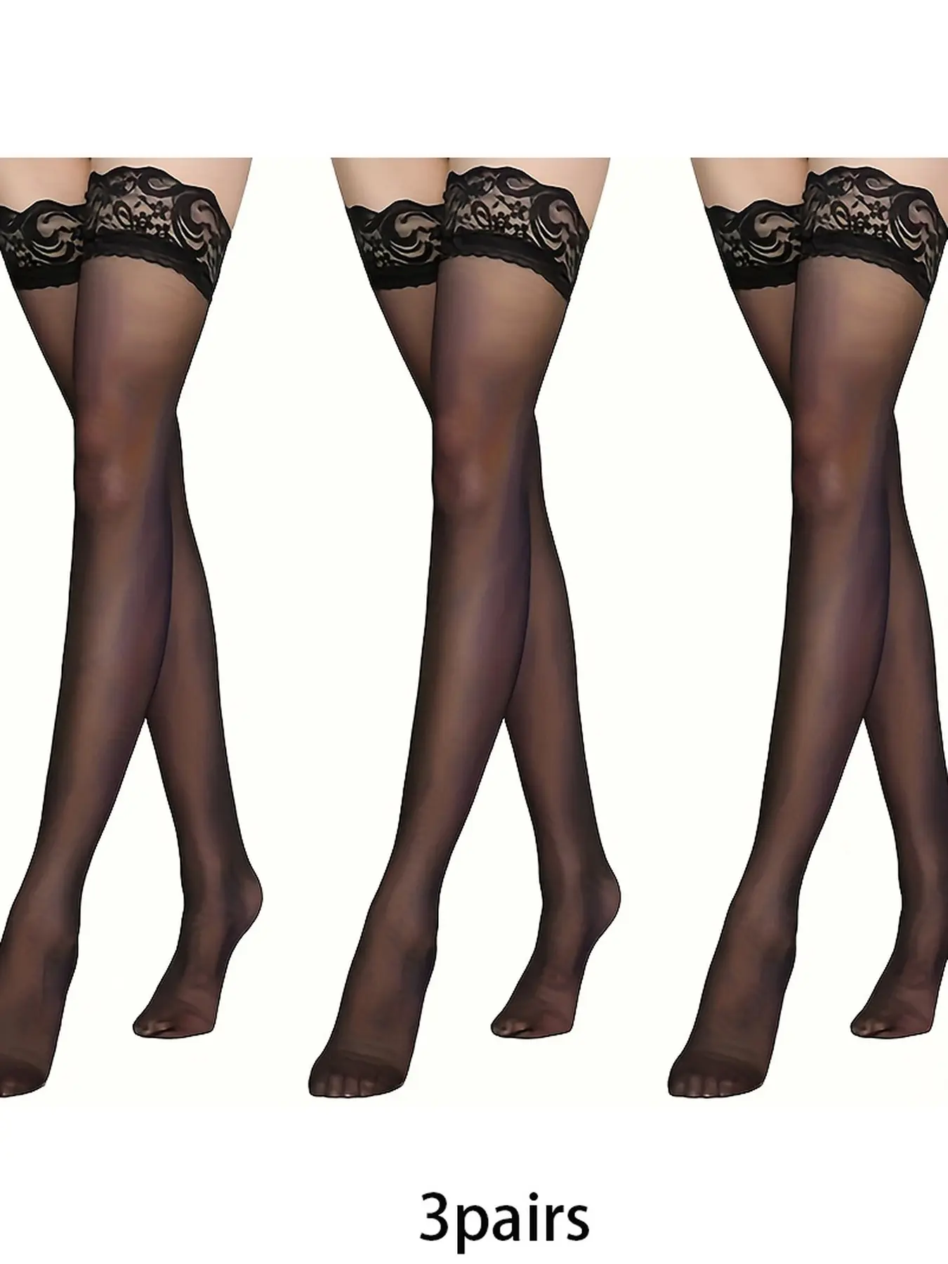 3 pairs of black lace trim stockings for women, high-top sexy tight Fitted socks, suitable for parties, cosplay, and perfect for couples Underwear, Clothing