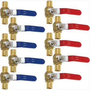 3/4" 3/4 Inch Brass Shut off Ball Valve Fit Both Ends for PEX Tubing, PEX Barb - Full Port Water Stop for Hot & Cold, 10 Pcs