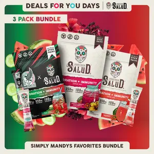Salud 2-in-1 [SimplyMandys Favorites Bundle] Agua Fresca Drink Mix, Hydration + Immunity, Electrolytes Powder, Agua Fresca Drink Mix, Elderberry, Dairy & Soy Free, Non-GMO, Gluten Free, Vegan, Low Calorie, 1g Sugar (3-Pack, 45 Servings), Deals For You Day