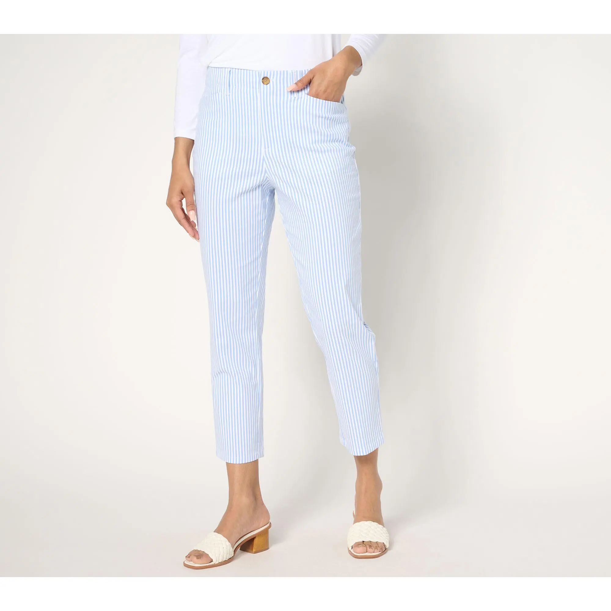 Joan Rivers Regular Striped Stretch Seersucker Crop Pants