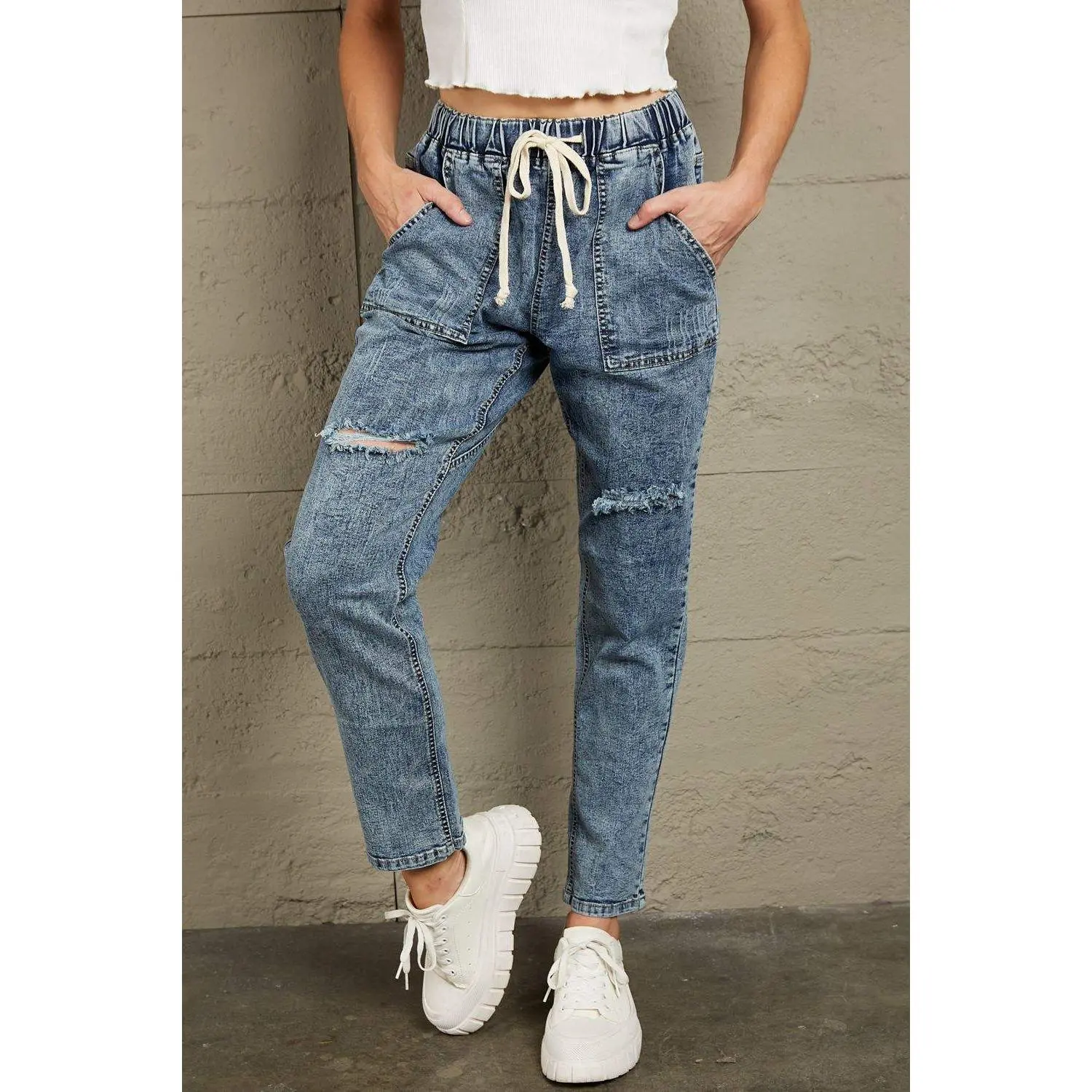 Baeful Drawstring Denim Joggers