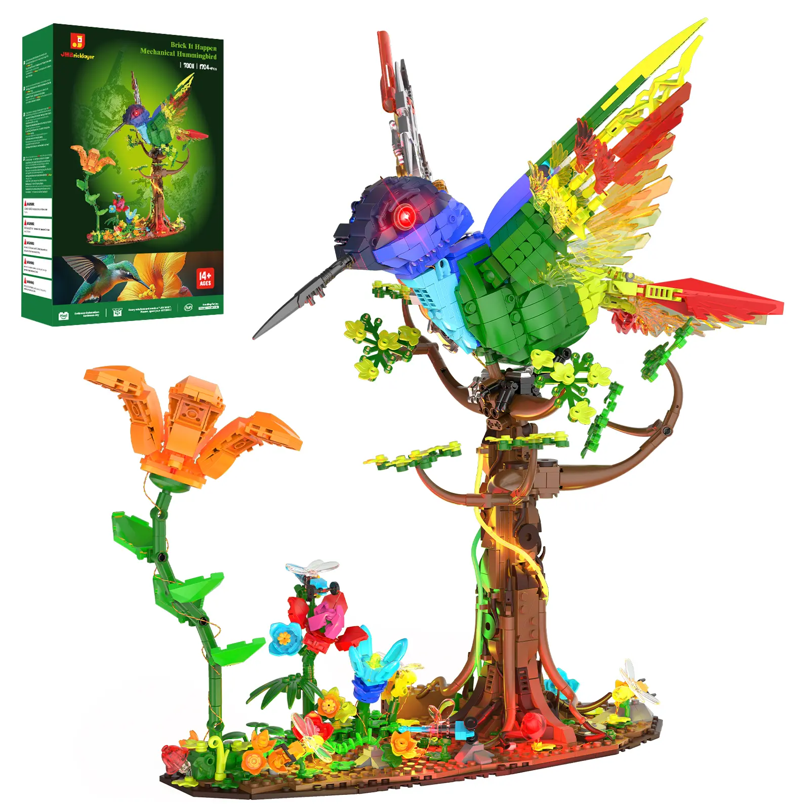 JMBricklayer Zenith Pulse Cyber-Botanical Hummingbird Advanced Mechanical Bird Kit - Stem Construction Set, Steampunk Mechanics, Intricate Flower & Animal Collection, Ambient Glow (70011)