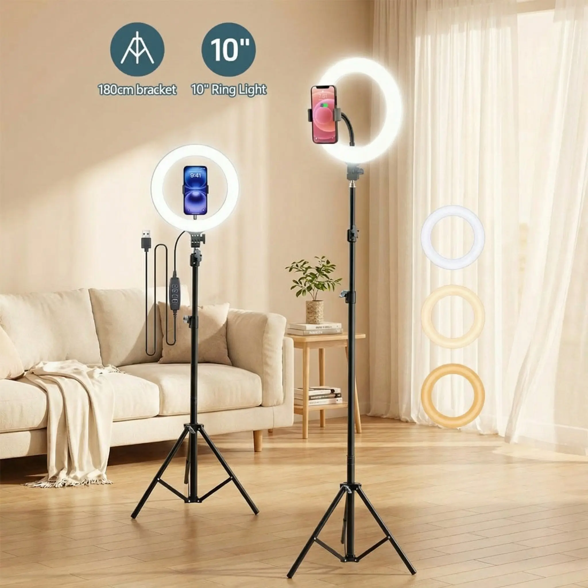 10" Selife Vifeo Ring Light with Extendable 1.8M Tripod – Dimmable Fill LED Light, Stable Phone Holder, Adjustable Angle for Vlogging, Makeup Videos & Gaming Streams/Content Creation/Mlogging/TikTok#SummerWins#Fathersdaygift