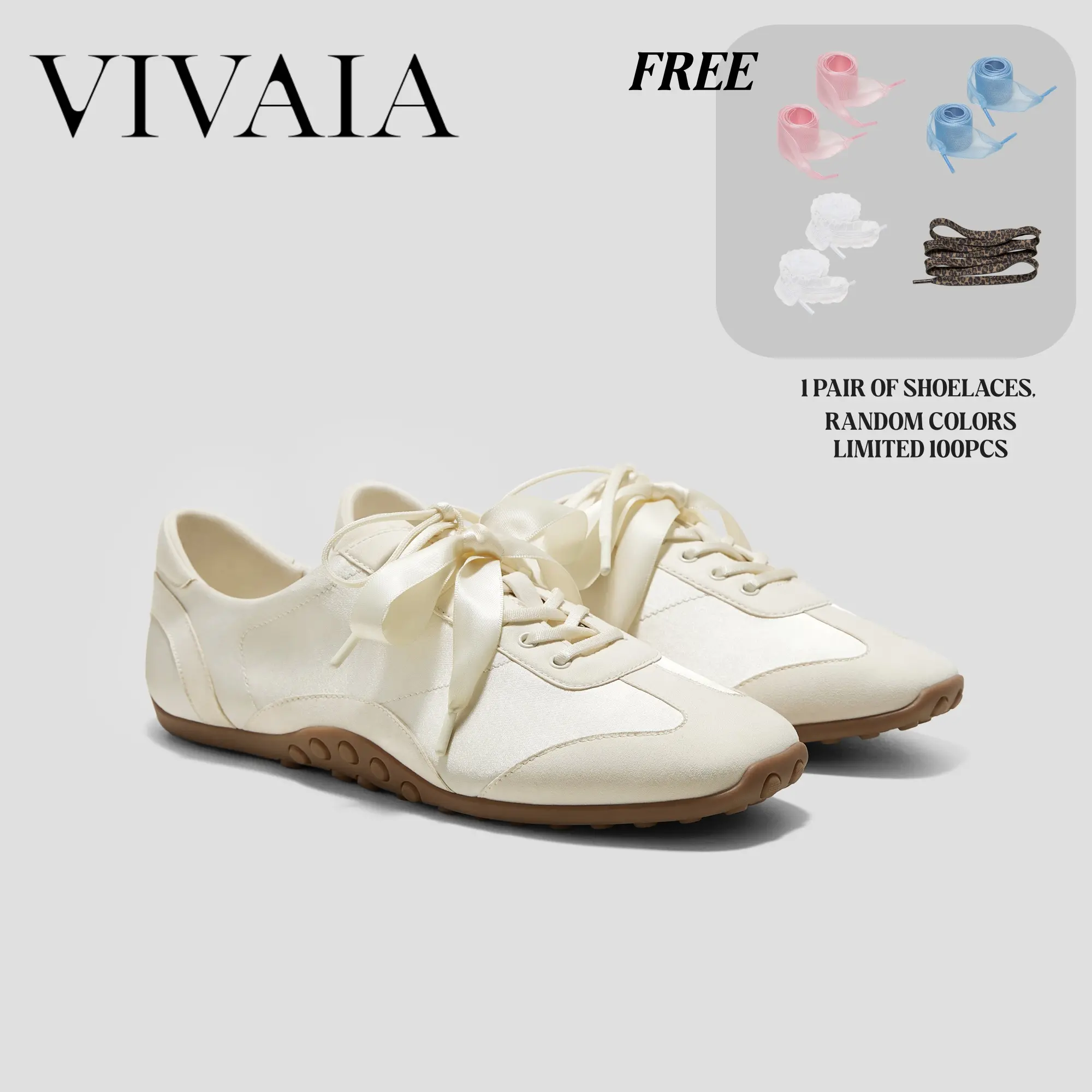 VIVAIA Women's Carol Square Toe Satin Ballerina Sneakers, Lightweight Bouncy Casual Shoes with a Bubble Sole and Interchangeable Ribbon Laces, Bouncy Casual Trainers