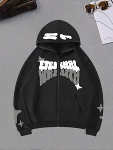 Autumn Winter New Zip-Up Cartoon Heart Graphics Pattern Hoodie Sweatshirt Jacket, Long Sleeve Fitted Street Style, Unisex Casual Outerwear