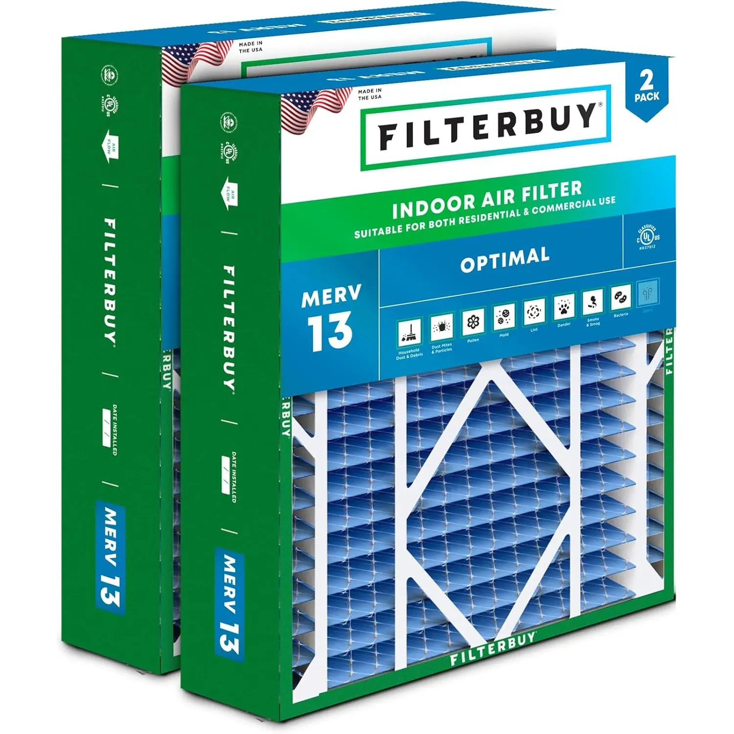 Filterbuy 21x24.5x5 Fiberglass HVAC AC Furnace Air Filter (2-Pack), Pleated MERV 13 Synthetic Media, Mold Protection, Optimal Airflow for Rheem, Ruud, Protech, Electrostatic Charge