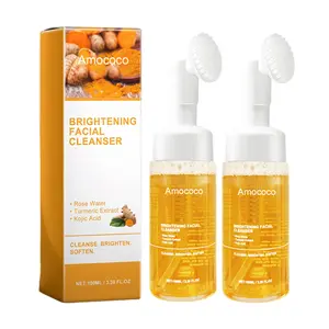 Amococo 2pcs Turmeric Gentle Face Wash Mousse Facial Cleanser - Rose Water, Turmeric Extract,KolicAid for Oily Skin - Net 100ml/3.5 FL.OZ.