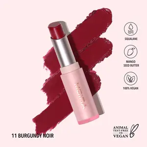 MOIRA | Signature Lipstick (011, Burgundy Noir) | Creamy Lightweight Lipstick with Glossy Shine, Non-Sticky Finish | Infused with Mango Butter & Squalane for Hydrating Comfort