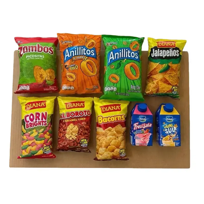 Crispy Savory Snacks Assortment Box - Spicy Mix Flavors Including Spicy Zambo, BBQ Rings, Jalapeños, Corn Brights, Alboroto, Bacon Bits, Fresi Sula, Vaini Sula Crisps & Puffed Snacks (Ambient Temp Storage)
