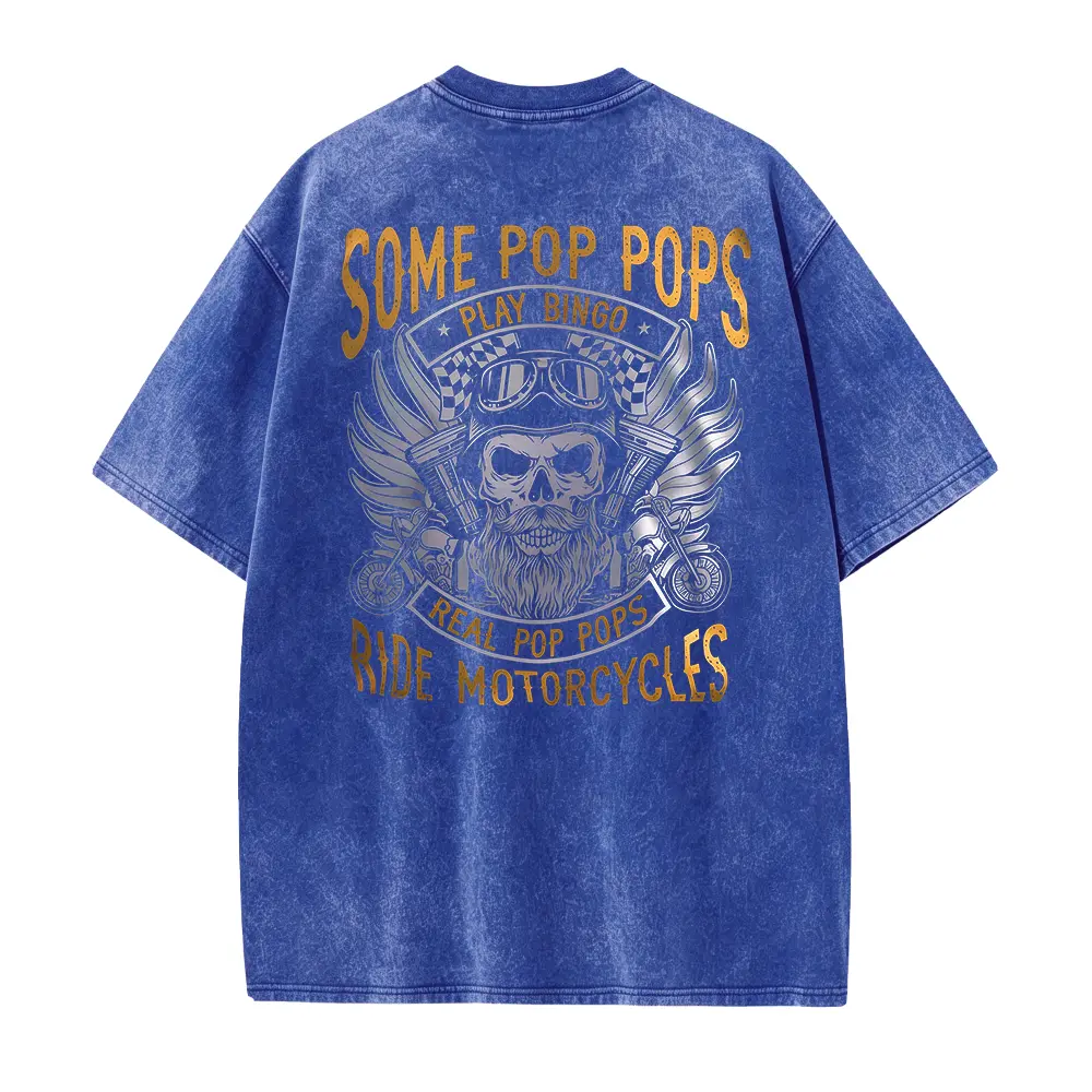 Funny Biker Grandpa Shirt - Some Pop Pops Play Bingo Real Pop Pops Ride Motorcycles Tee, Gift for Biker Granddad, New Grandpa T-Shirt