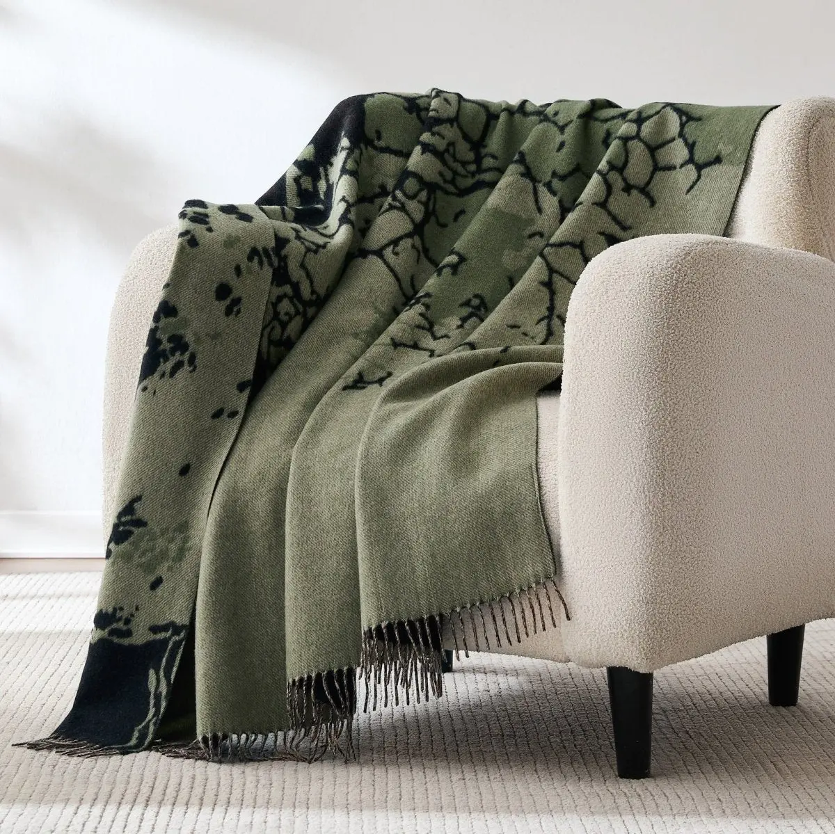 Lush Decor x Chuks Collins Threaded Roots Decorative Wool-Cashmere Throw - Soft Cozy, Nature-Inspired Earthy Hues, Premium Blend for Modern Home Decor, Throw Blankets, Decorative Blanket