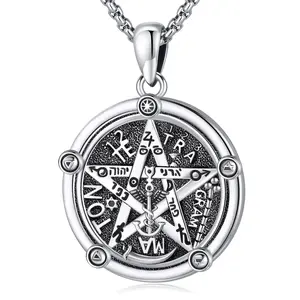Sebina Tetragrammaton Necklace tetragramaton amuleto de plata 925 Pentagram Pentacle Pendant Witchcraft Wiccan Pagan Jewelry Amulet Necklace Gifts for Her Him Women Men