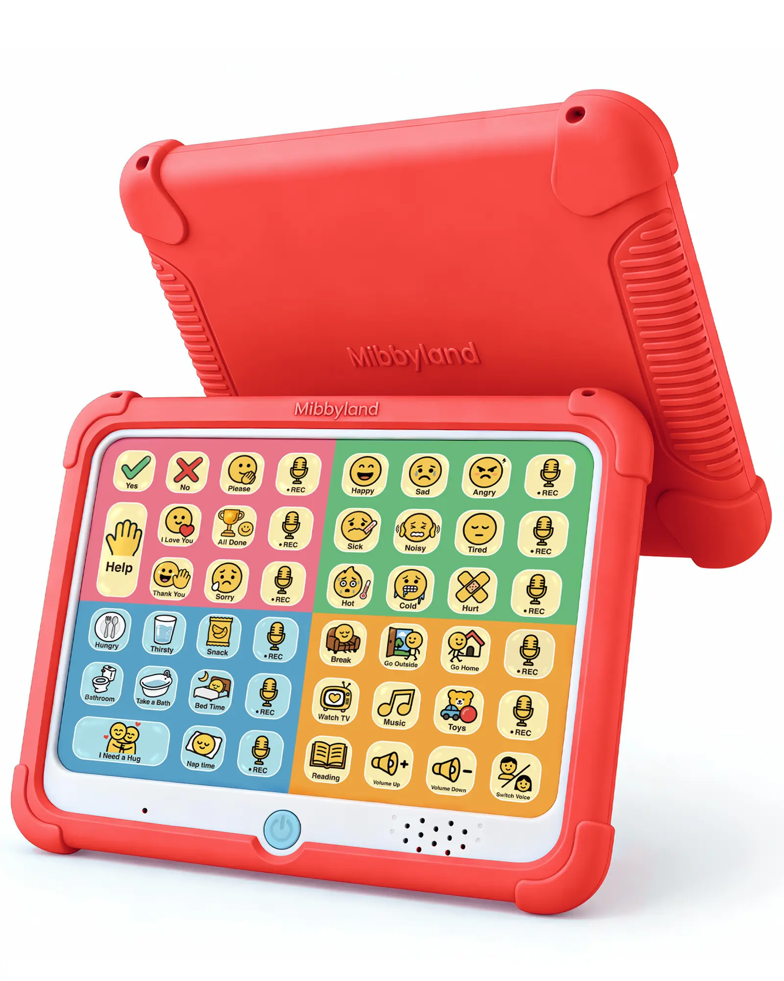 MibbyTalk AAC Device for Autism & Nonverbal Kids and Adults | 32 Preset and 11 Recordable Buttons with Stickers and Silicone Case – for Home, School, and Speech Therapy, Red