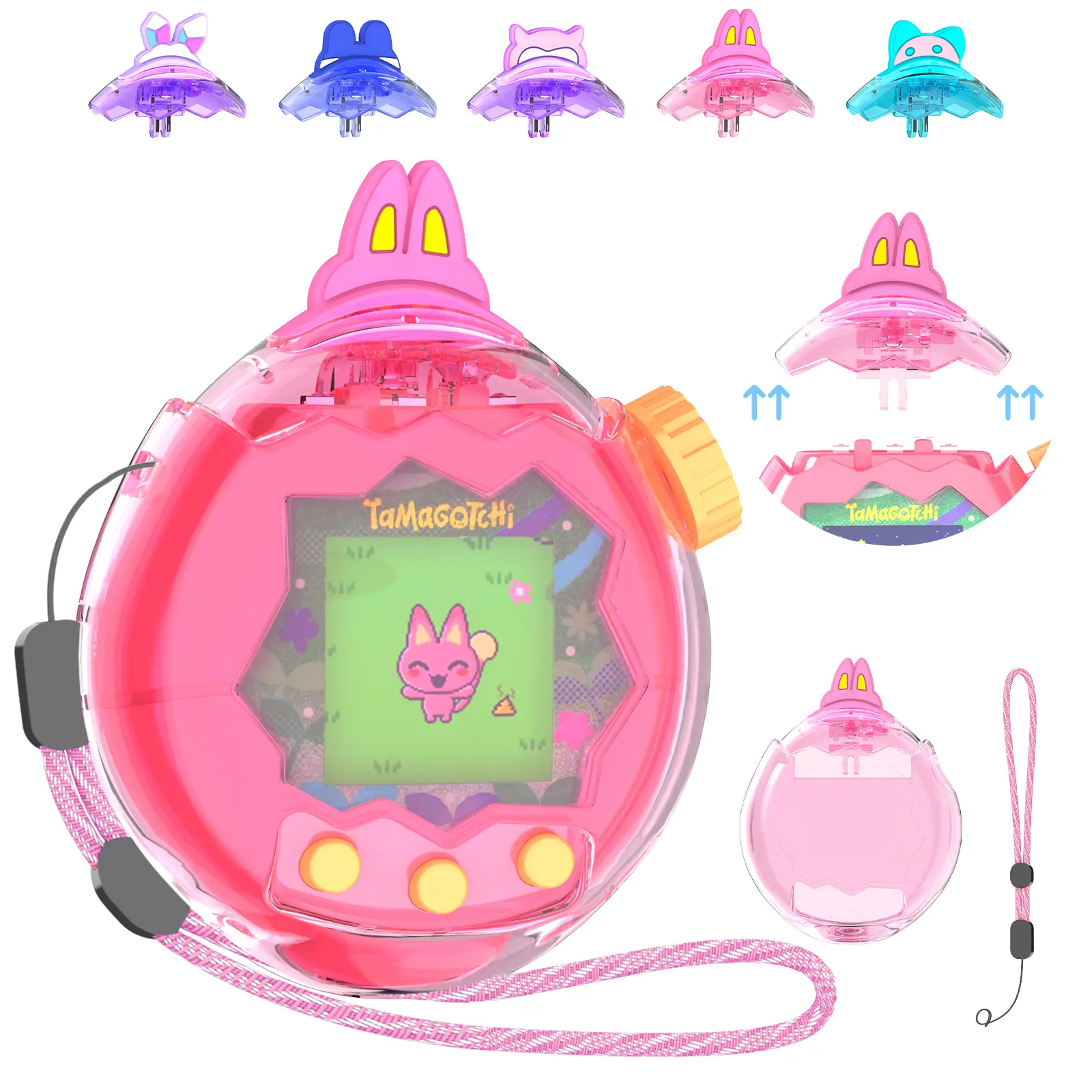 OAJ Case for Tamagotchi Paradise, Cute Ear Topper & Colored Clear Protective Cover, Hard PC Translucent Shell with Replacement Lid, Lanyard & Opening Tool, DIY Virtual Pet Accessories, Gift for Girls, Kids & Adults sohochic
