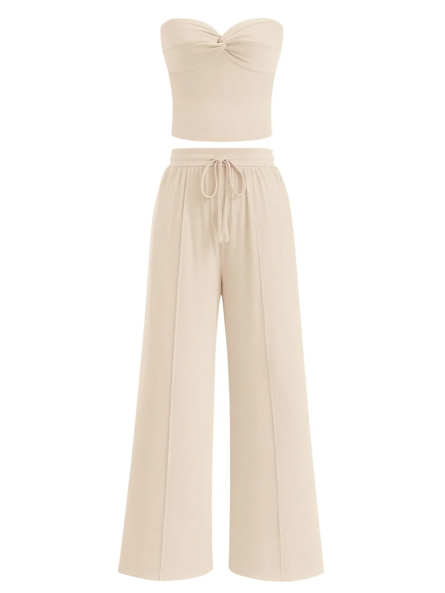 BTFBM Women’s Summer Two-Piece Sets Ribbed Strapless Twist Knot Tube Top and Pants Set Casual Beach Vacation Outfits 2026