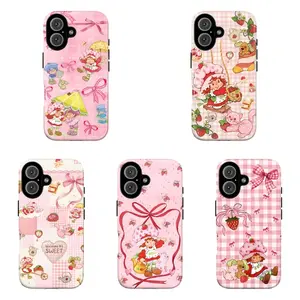 Strawberry Sweetheart Playful Phone Case, Retro 90s Pink Phone Case, Suitable for iPhone 17/16/15/14/13/12/11 Pro Max/Plusand Samsung Galaxy S23-25, shock-absorbing, anti-drop protective case, lightweight, new fashion trend design