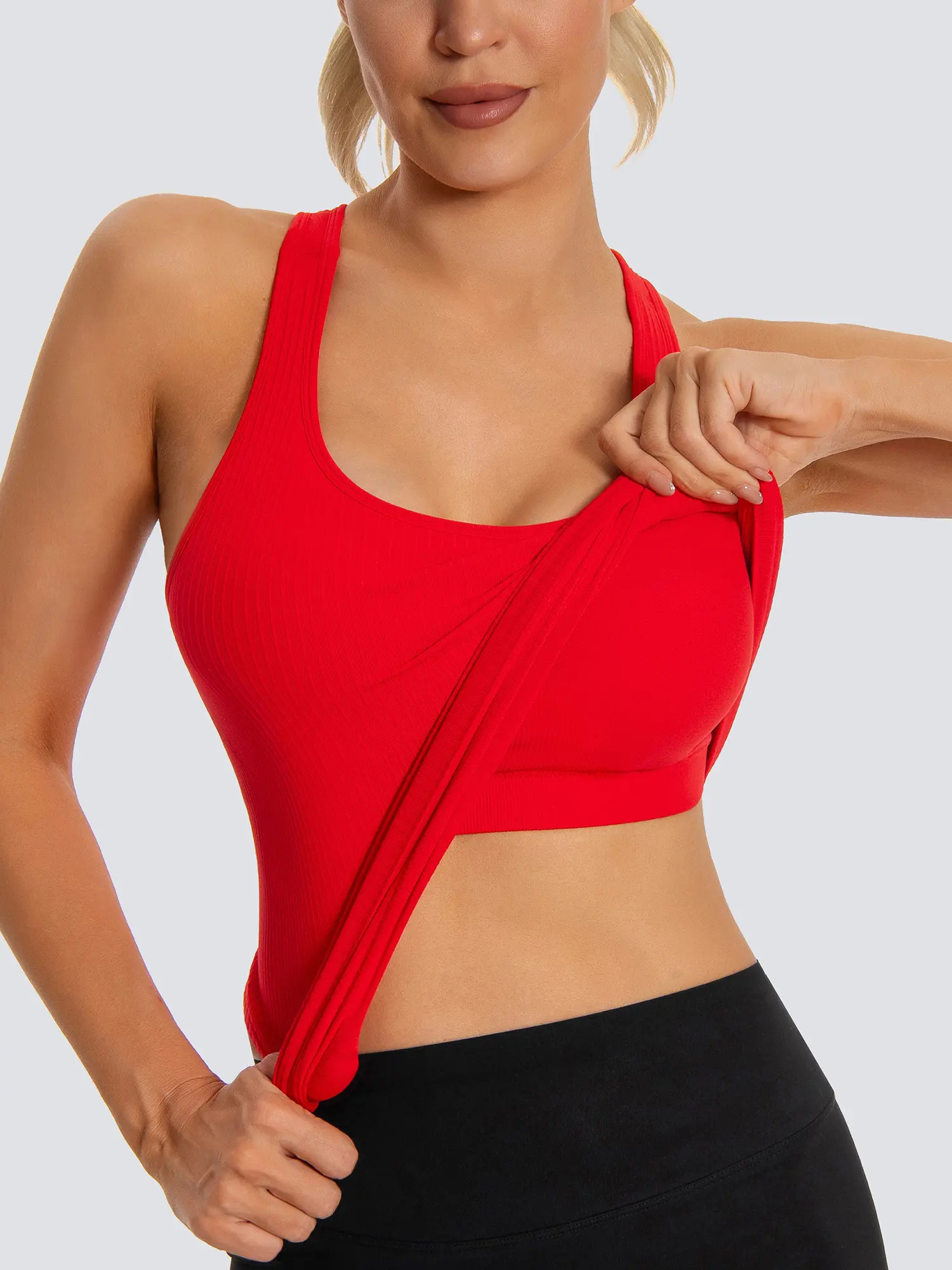 Seamless Workout Tank Top for Women with Built in Bra, Padded Racerback Ribbed Athletic Yoga Camisole