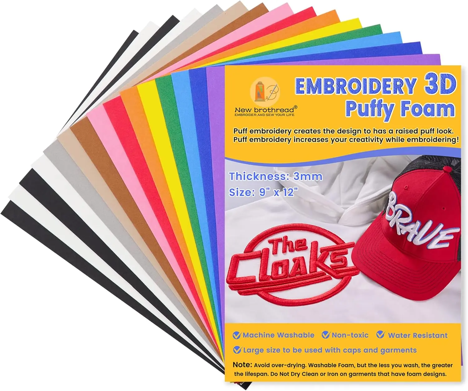 New brothread - 15 Options- 6PCS Embroidery Puffy Foam 9″x12″ Large Size 3MM Creating 3D Embroidery Effect for Caps, Garments, Jackets, Bags, Backpacks and More, mothersdaygift