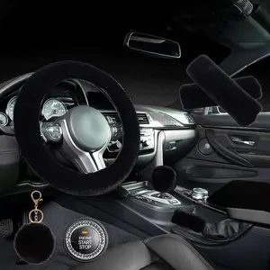 1 Set 8 count  Steering Wheel Cover Set,Warm Soft Fuzzy Steering Wheel Covers for Women/Girls,Universal 15 Inches Girls  Accessories (Black