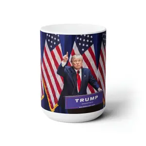 Trump American Flag Jumbo Ceramic Coffee Mug 15oz Drinkware Printed Drink Cup Tumbler Washable Reusable Reuse