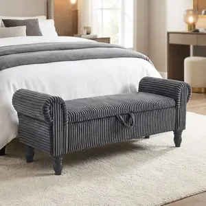 51.5 inch Storage Bedroom Bench for End of Bed, Upholstered Storage Ottoman with Rolled Arms for Bedroom, Living Room, Entryway