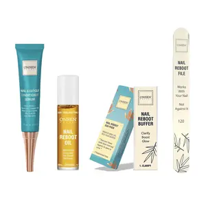 Onsen Secret - Complete Nail Reboot Kit - 5 Products for Shine Smoothness & Strength - Daily Polish Set with Serum Oil Buffer Block & File
