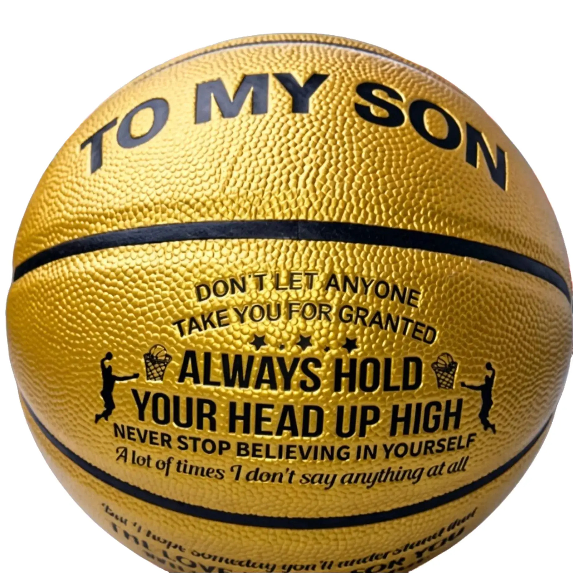Engraved Basketball for Son, Golden Pebbled Synthetic Leather Indoor/Outdoor Ball Sports Equipment, Official Size 7 with Inspirational Message, Graduations, Pebbled Texture, Real Play, Engraved Message, Sportsball, Grip On Hardwood, Heartfelt Message Stay