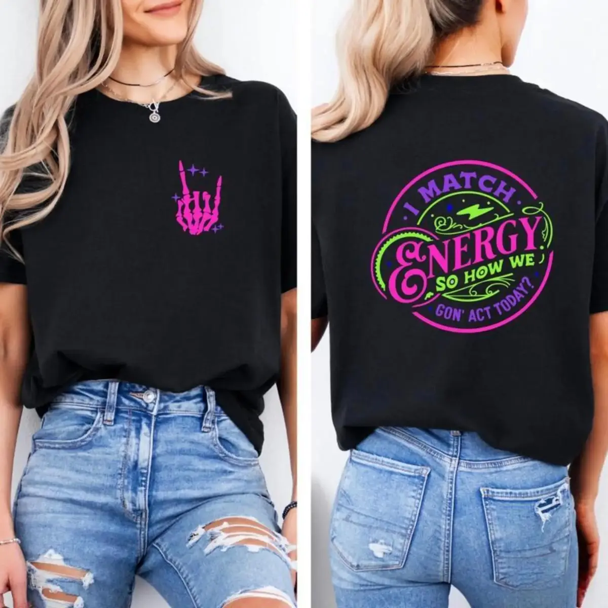 Women's Graphic T-Shirt, Skeleton Hand Casual Loose Fit Cotton Top with Round Neck, Shortsleeve for Everyday Streetwear
