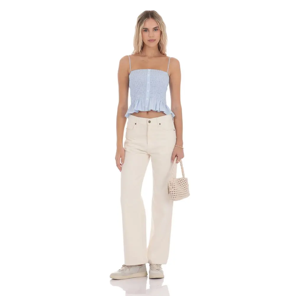Straight Leg Mid-Rise Jeans in Cream Straight Leg Mid-Rise Jeans in Cream