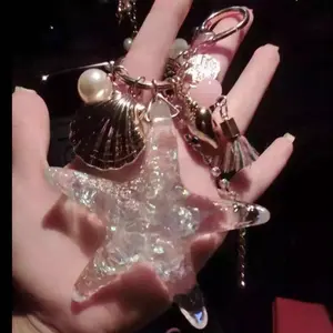 Transparent Glass Crystal Ocean Starfish Keychain Set, Trendy Cute Girly Keychain Pendant, Couples' Bag Charm & Key Ring Accessory, Sports & Outdoor Gift, Trendy Cute Keychain