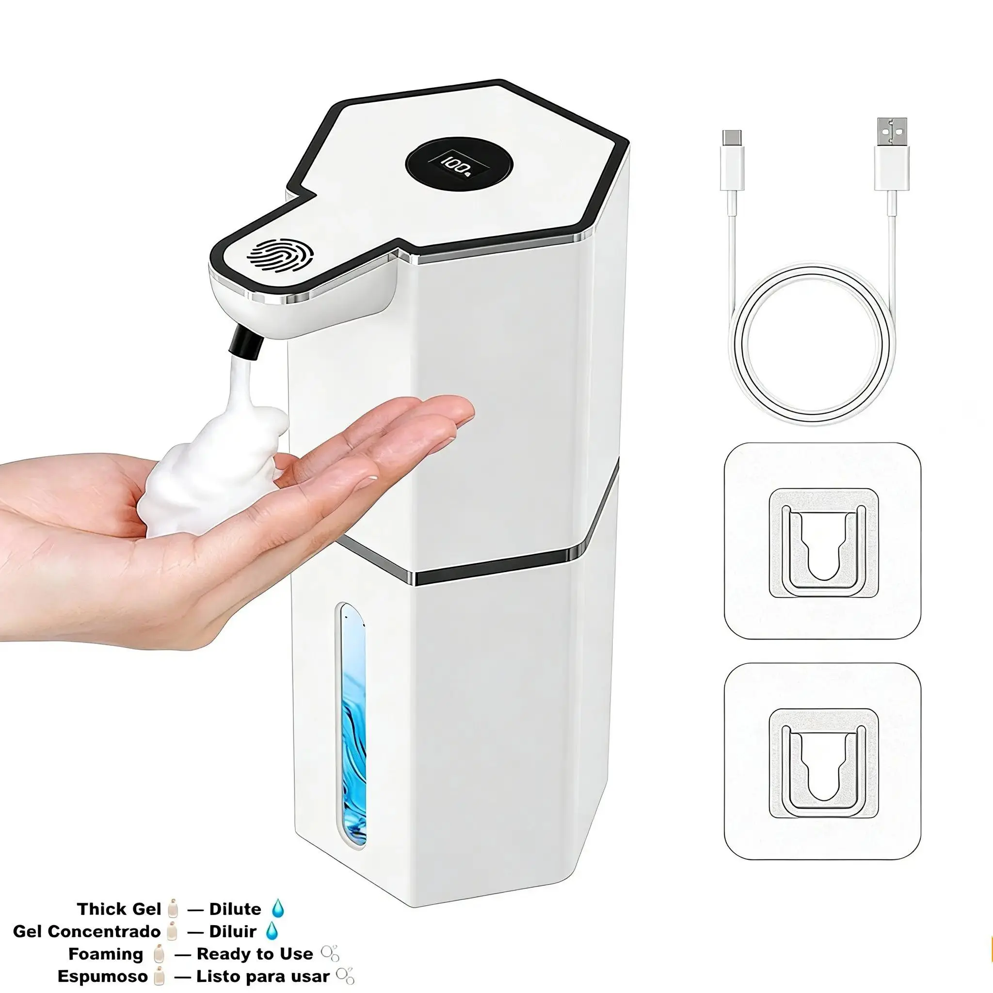 Automatic Soap Dispenser Touchless Foaming Soap Dispenser, USB Rechargeable 12oz Soap Dispenser, 4 Adjustable Levels Waterproof Soap Dispenser, Kitchen Gadgets Home Essentials Hand Wall Bathroom Restroom Soap Dispenser