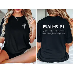EEY Psalm 91 T Shirt, Bible Verse T-Shirt, Christian Shirt, Women's Religious Shirt, Faith Shirt, Gift for Christian, Jesus Shirt, Gift for Her, Cotton Top