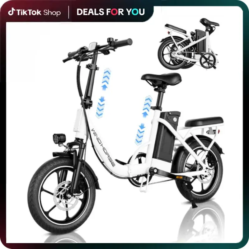 Windhorse W2B Lightweight Foldable Electric City Commuter Bike – 16" Suspension Ebike with Rear Seat, 20 MPH Top Speed, 35 Miles Range