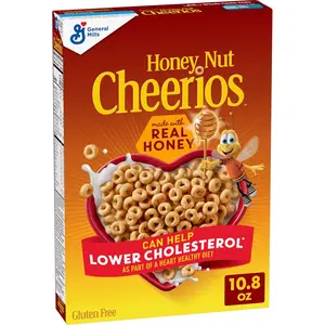 General Mills Honey Nut Cheerios Heart Healthy Gluten Free Breakfast Cereal with Whole Grain Oats 10.8 oz USA Made