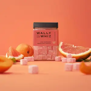 Vegan Gummies Pink Grapefruit with Apricot- Wally and Whiz -  - Artisanal Vegan Gummies- 240 Gram Cube - Sweet Bonbon Fruity - Vegan, Gluten-Free, No Artificial Color - Strawberry, Snack