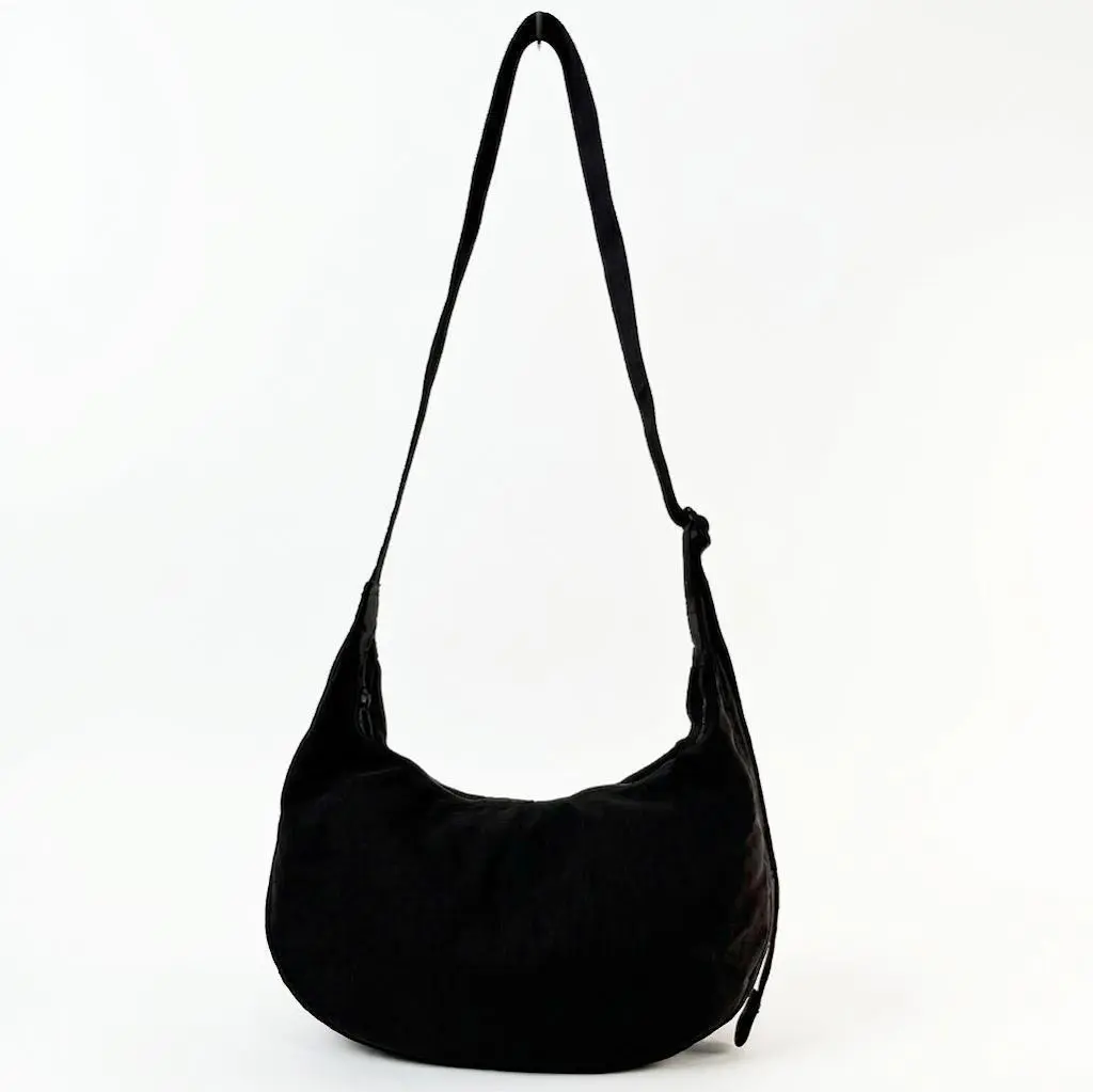 BAGGU Medium Nylon Crescent Bag - Casual & Spacious with Zippered Pockets & Adjustable Strap - 100% Recycled Nylon - Machine Washable - 13.75 x4"x8"