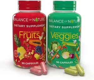 Balance of Nature Fruits & Veggies Supplements - Whole Fruit and Vegetable Ingredients for Women, Men, and Kids - 90 Fruits Capsules, 90 Veggies Capsules - 1 Set