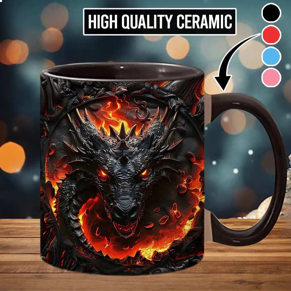 2D Sublimation Fire Dragon Stylish Ceramic Mug, Washable Beverage Cup for Drinks - drg7087