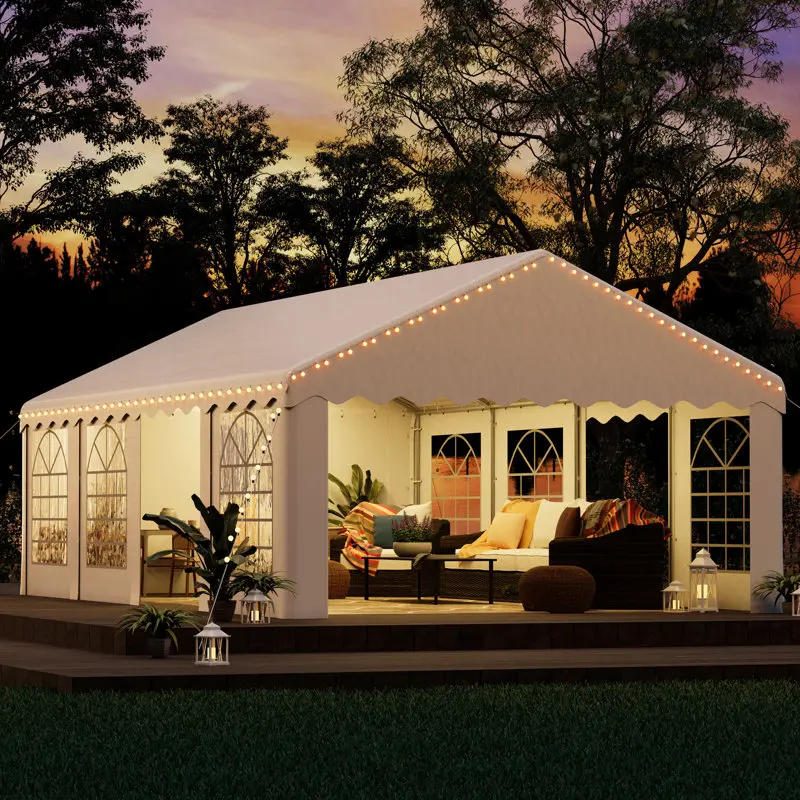 13x26ft Heavy Duty White Outdoor Party Tent, Sturdy Event Gazebo for Events, Weddings & BBQs with Removable Sidewall Windows & Storage Bags