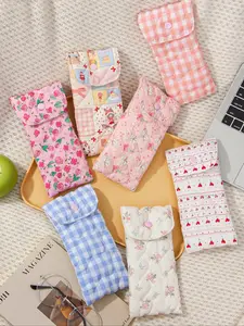 Cute Floral Bow Pattern Quilted Glasses Bag, Glasses Holder, Travel Glass Case, Girls Sunglasses Storage Box, Cartoon Design, Perfect Sun Protection