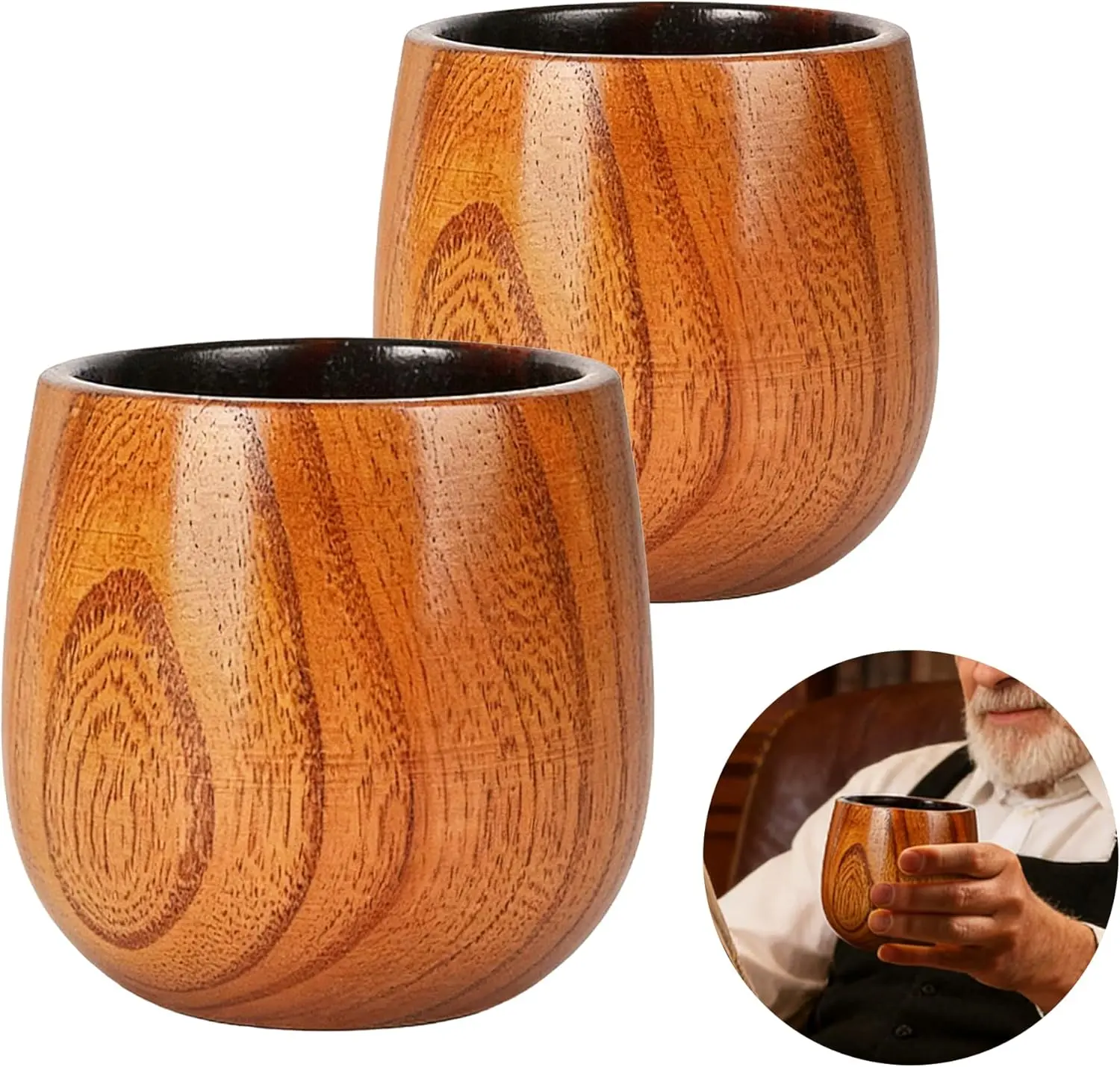1pc Handcrafted Wooden Whiskey Tumbler - Solid Build, Natural Grain, Reusable Washable Drinkware Cup, No Leak Design, Father's Day Gift for Dad, Husband