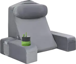 Reading Pillow for Adults,  Pillow for Bed Sitting Up, Backrest Pillow for Sitting in Bed, Detachable Arms with Built-in Cup & Phone  (Gray, 21 INCH)