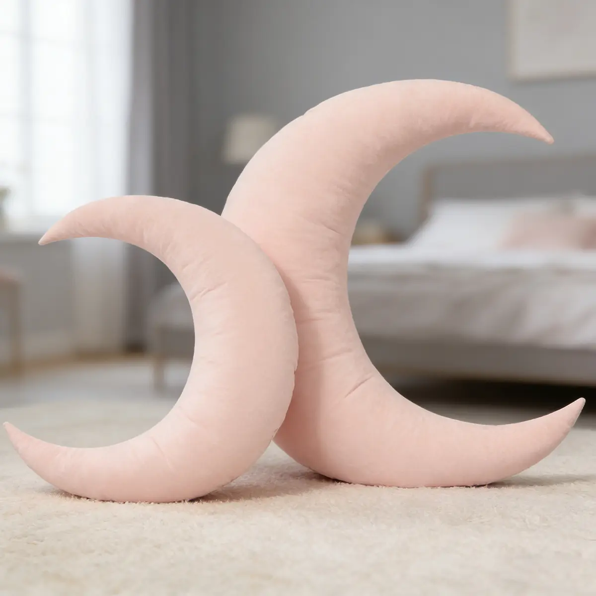 Moon Shape Pillow - Polyester Bolster Cushion, Soft Skin-Friendly Ergonomic Supportive Bolster, Hand Wash Only, Suitable for Bedroom & Sofa Decor, Sleeping Use