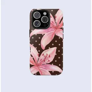 Retro-style polka dot design with blooming lilies; durable 2-in-1 case; compatible with iPhone 17/16/15/14/13/12/11 Pro Max/Plus/Pro, Galaxy S25/S24/S23 Ultra; durable, stylish protection, and drop-proof phone case.