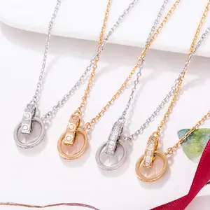 Dainty Interlocking Circle Pendant Necklace for Women, Minimalist Intertwined Ring Charm with Sparkling Accents, Luxury Everyday Wear Jewelry, Perfect Gift for Girlfriend, Anniversary, Birthday, Valentine's Day, Bridesmaid Gift, Trending Accessory