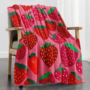 Strawberry Pattern Food Themed Blanket, 1 Count Soft Comfortable Throw Blanket, Warm Home Blanket for Sofa, Bed, Office, Camping Trip