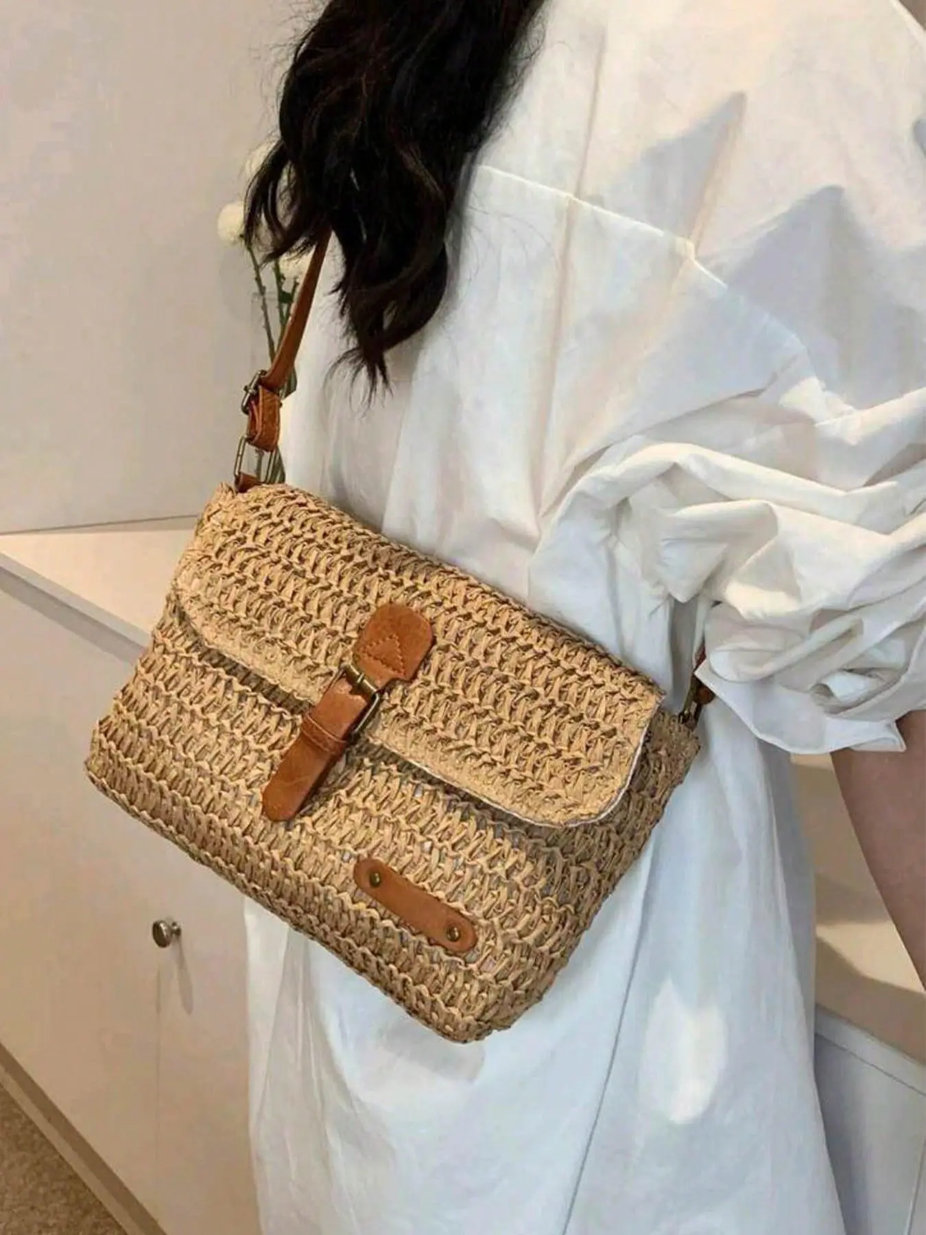 Women's Fashionable Straw Bag, Textured Shoulder Bag, Casual Stylish Crossbody Bags, Adjustable Crossbody Purses for Daily Used, Trendy All-match Sling Purse Commuter Bag, Handbag Shoulder Purse