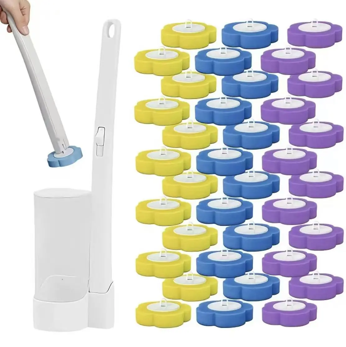 Wall-Mounted Disposable Toilet Wand Cleaner Set - Rotatable, No-Contact, Hygienic, Convenient, Easy to Use, Space-Saving, Ideal for Home Bathroom Use