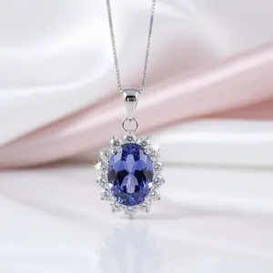 6.4 Ct Oval Cut Blue Tanzanite Simulant Pendant Necklace