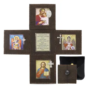 Brown Felt Pocket Shrine St Michael Travel Altar - Handmade Men's Rosary Pouch with Hidden Pocket - Catholic Lent Essentials & Confirmation Gift for Him - Portable Spiritual Protection & Stress Relief